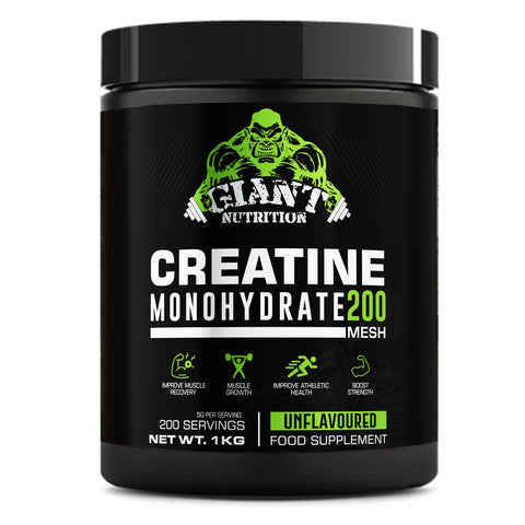 Pure Creatine Monohydrate Powder 200 Servings 1kg Tub Increase Muscle Mass 100% - Giant Nutrition