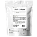 High Strength Biotin 1000mcg - Tablets, Mucus Membranes, Skin & Hair Growth Supplement